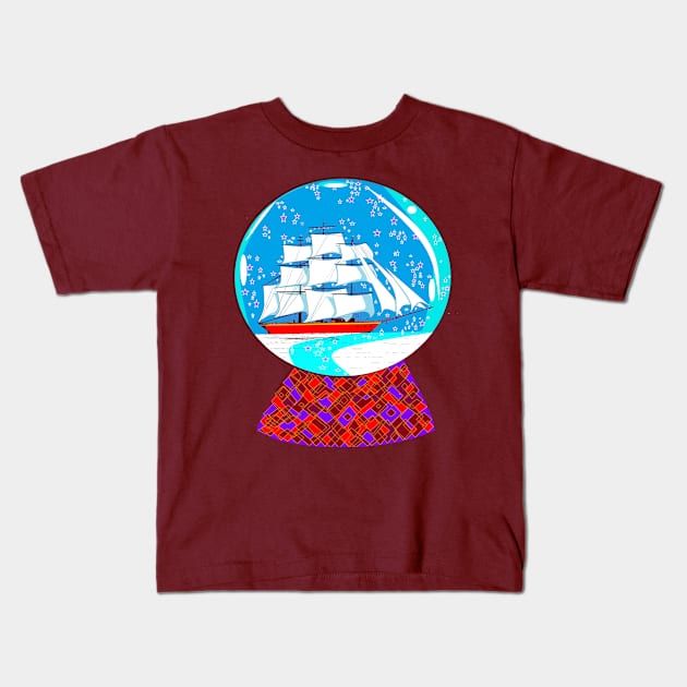 A Snow Globe with Clipper Ship Kids T-Shirt by YudyisJudy